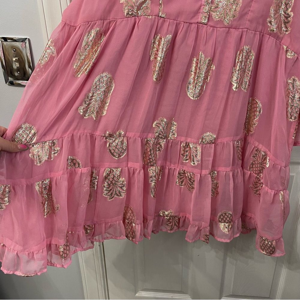 Simply Southern Pink Dress With Gold Pineapple Accents - Picture 4 of 9